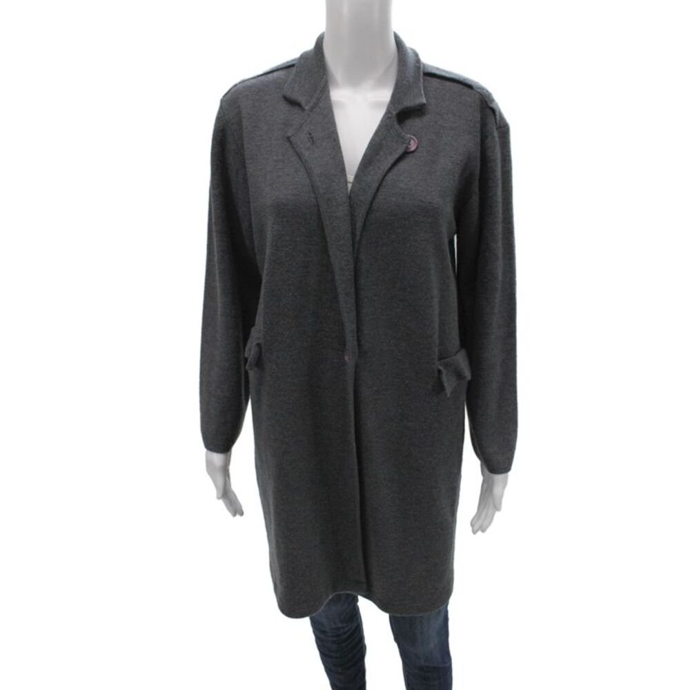Shin Choi Women Cardigan Gray Merino Wool Button Long Sleeve Size S